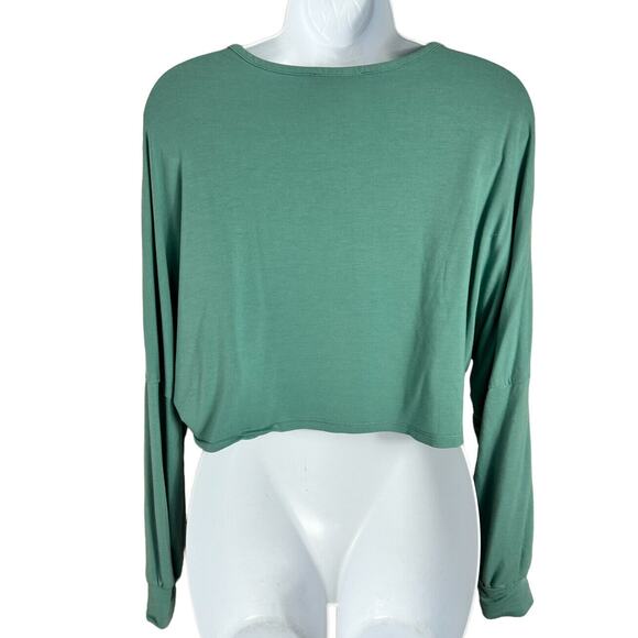 Lulu's Sage Green Crop Top Sz XS Oversized 3/4 Sleeve Loose Blouse - Picture 4 of 5